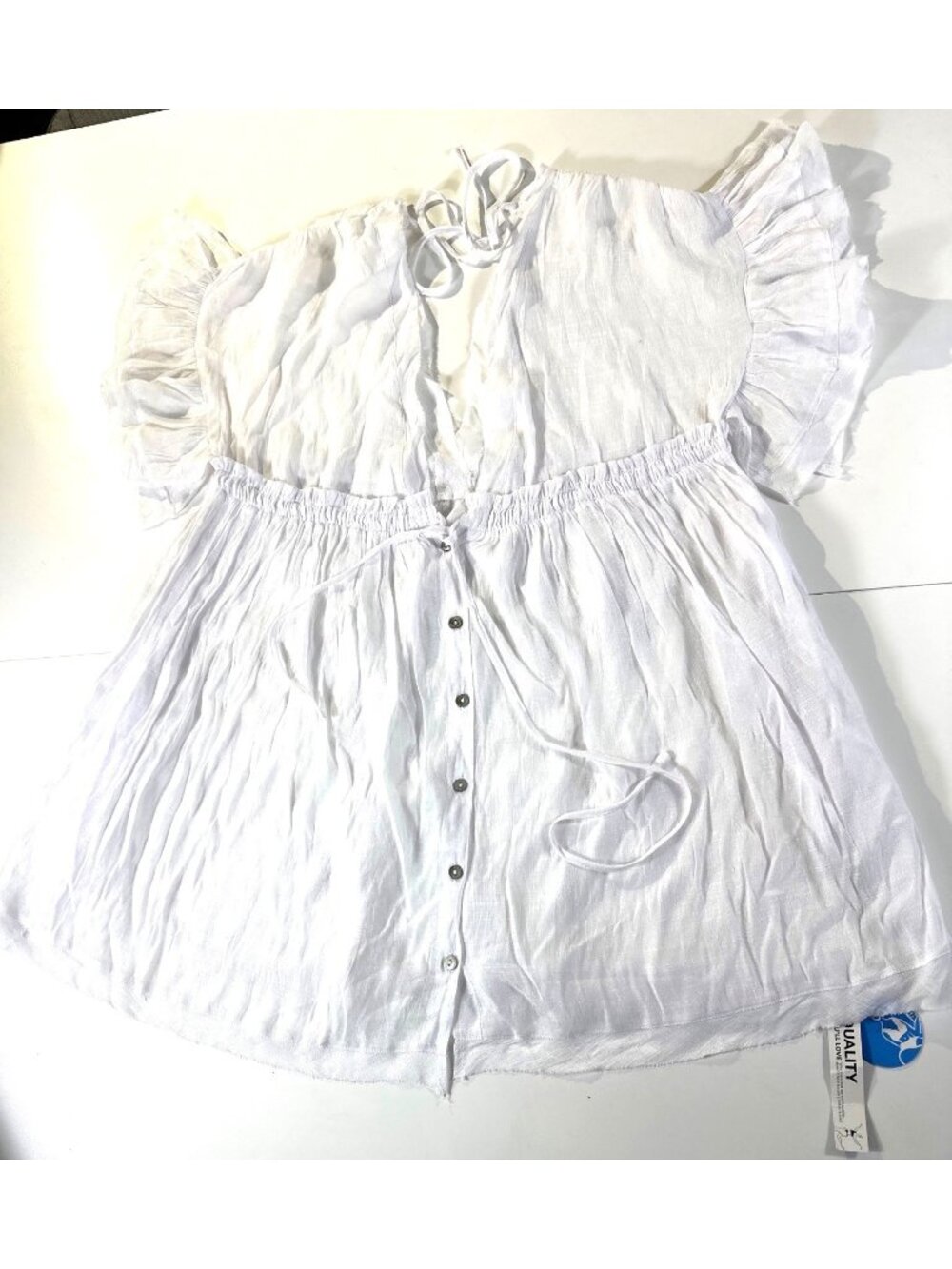 Cupshe White Ruffle Sleeve Button-Down Tunic Cover-Up Dress S
